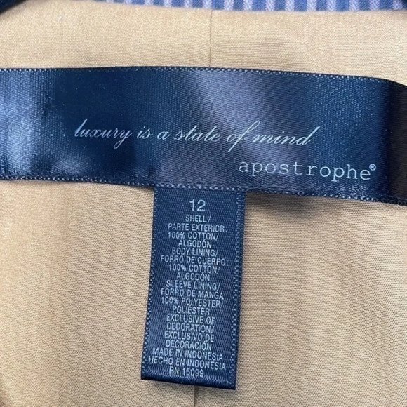 New Luxury is a State of Mind Apostrophe Gray Pin Stripe Cotton Jacket Size 12 - Picture 4 of 11